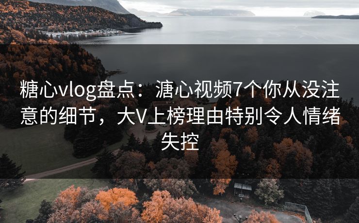 糖心vlog盘点：溏心视频7个你从没注意的细节，大V上榜理由特别令人情绪失控